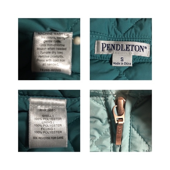 Green teal Puffer  Pendleton diamond quilted jacket Sz Sm Zip front NWOT - Picture 3 of 9